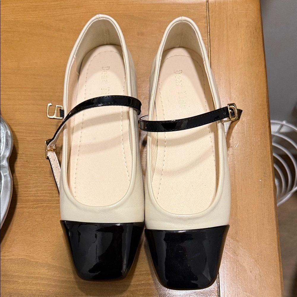 Elegant Mary Jane Beige and Black Women's Flats